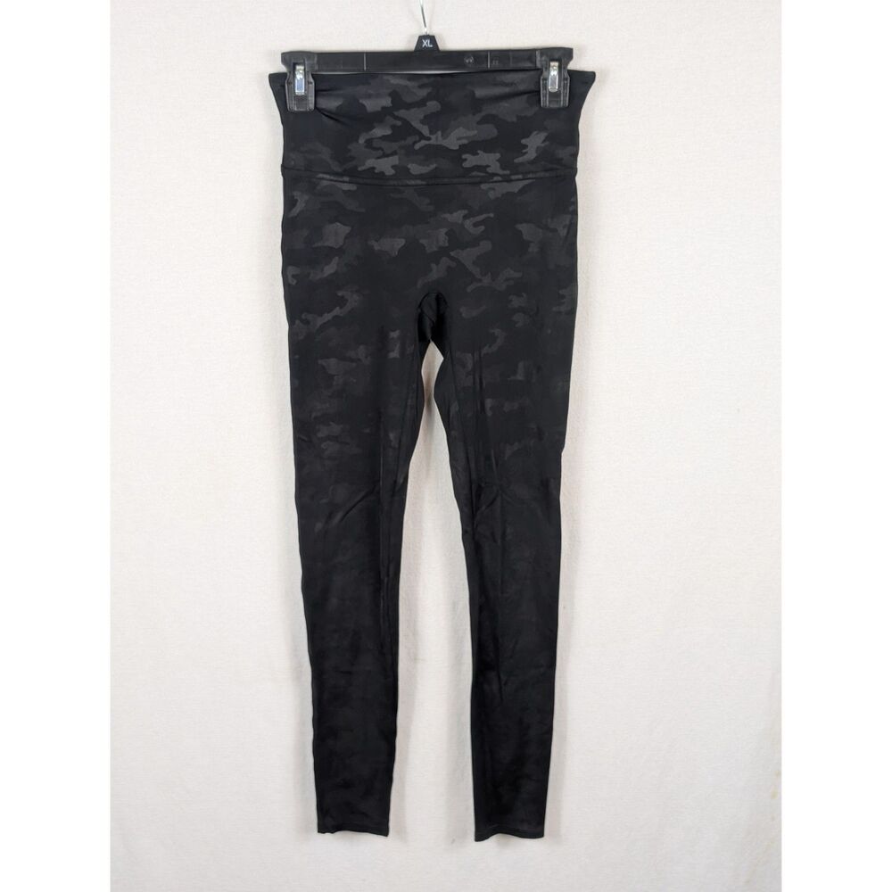 Spanx Faux Leather Camouflage Leggings Black/Gray Women's Size Medium